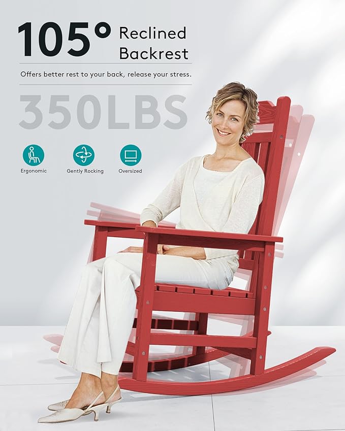 SERWALL Outdoor Rocking Chair Red