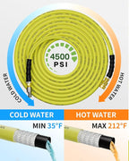 Pressure Washer Hose 50FT 3/8" for Cold and Hot Water 212°F, with Swivel Quick Connect, 4500PSI Kink Resistant Grade Steel Wire Braided, Power Washer Hose With 2pcs M22-14mm Adapter