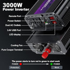 3000W Power Inverter,Peak Power 6000W 12V DC to AC 110V120V,Remote Control with 2AC Outlets and 2.4USB Port,LCD Display for Power Converter,Outdoor Activities,Emergency,Vehicles Truck RV Solar System