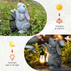 Solar Rabbit Garden Statues， Outdoor Bunny Figurines Decorations for Patio Yard Lawn Ornaments Christmas Housewarming Gift.