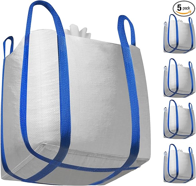 5 Packs FIBC Bulk Bags,Holds up to 4400 lbs Construction Bags Heavy Duty,210-Gallon Woven Polypropylene Dumpster Bag for Industry Agriculture and Construction,Sealable Top