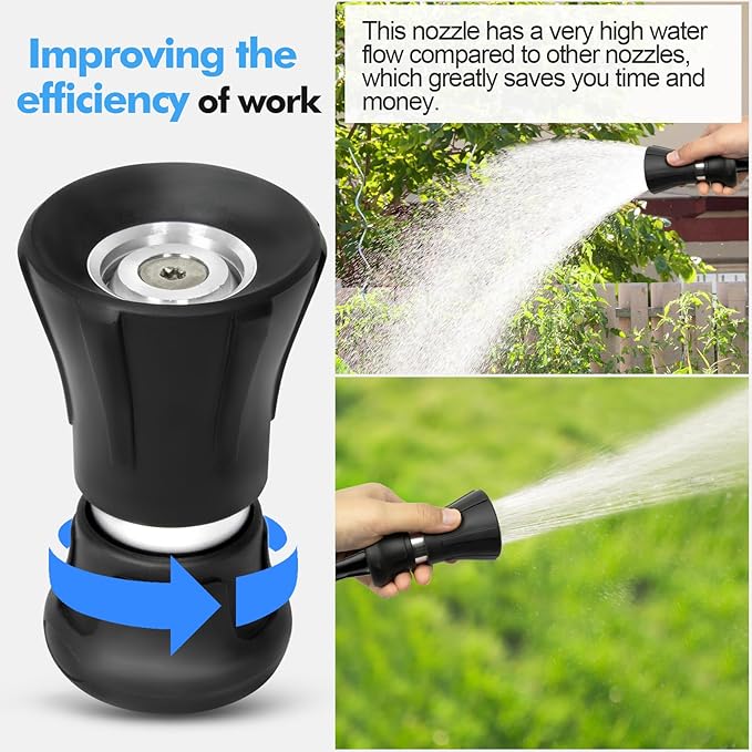 SPECILITE 5/8" Hot/Cold Water Hose 200 ft with High Flow Nozzle,Heavy Duty Flexible Rubber Garden Hose -50℉ to 158℉ With 3/4" Stainless Steel Fittings for Yard, Outdoor, Farm, Lightweight, Black