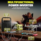 Portable Power Inverter Compatible with Ryobi,Ecarke Real 200W Outdoor Generato Battery Converter with 2 USB&LED&AC Powered Outlet,Convert DC 18V to AC 110V Portable Power Station(No Battery)