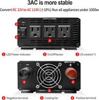 YSOLX 1000W Power Inverter 12v to 110v, DC to AC Converter with 3 AC Outlet, 1000 Watt Inverter for 12v Truck/Rv/Camping/Home/Emergency Power