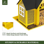 Kingsyard Bird Feeder House for Outside, Metal Mesh Wild Bird Feeder with Triple Feeders for Finch Cardinal Chickadee, Large Capacity, Weatherproof and Durable, Yellow