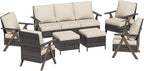 7 Pieces Patio Furniture Set,Outdoor Sofa & High Back Wicker Patio Chairs, Patio Conversation Set with Ottoman for Deck Yard and Poolside