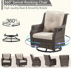 5 Piece Patio Furniture Wicker Conversation Set, 2 Swivel Chairs, 2 Ottomans with 1 Side Table, for Outdoors, Backyard, Deck, Beige