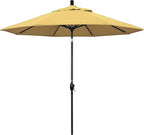 California Umbrella 9' Round Aluminum Market Umbrella, Crank Lift, Push Button Tilt, Black Pole, Sunbrella Wheat