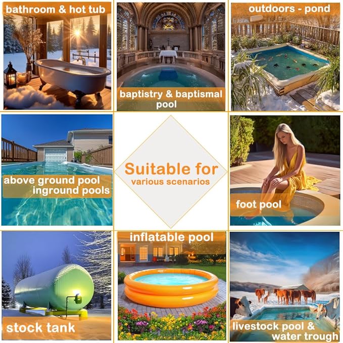 1500W Fully Submersible Electric 120V Immersion Water Heater, Hot Tub Heater, Portable Thermostat for Bathtub, Baptismal, Baptistry, Sap, Inflatable Pool, Above Ground Pool Submersible Water Heater