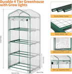 Indoor Greenhouse with Grow Light, 4-Tier Mini Greenhouse 27.6"x19"x63" Small Greenhouse with Zippered PVC Cover for Seed Starting Trays, Dimmable Plant Light for Indoor Plants with Timer