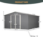 11x13 FT Outdoor Metal Storage Shed with Floor Frame, 140.5 sq.ft Heavy-Duty Garden Tool Shed with Double Doors, Waterproof Roof, All-Weather Steel Utility Shed for Backyard, Lawn, Patio