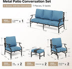 6 Piece Metal Outdoor Patio Furniture Set, Patio Conversation Set 1 3-Seater Sofa, 2 Rocking Chair, 2 Leg Chair with 5.75" Thick Cushion and Coffee Table, Backyard Furniture Set, Navy