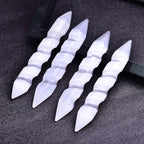 JIC Gem 4pc Selenite Spiral Wand Double Point Moroccan Selenite Crystals and Healing Stones 6-6.5 inch