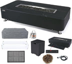 Elementi+ | Bundle Valencia Gas Fire Pit | Concrete Body & Marble Porcelain Top | 62" Rectangular Fire Table | Electronic Ignition | Canvas Cover, Fire Glass, Burner Lid & More | Black | Propane Gas