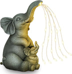 Solar Garden Outdoor Statue with 30 LED Lights - Lawn Decor Elephant Figurine for Patio, Balcony, Yard Ornament - Unique Housewarming Lucky Elephant Mother Gift