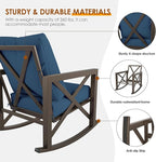 Outdoor Rocking Bistro Set, Patio Rocking Chairs Set of 2 with Coffee Table, 3 Pieces Metal Conversation Sets with 6.5" Thick Cushions for Backyard, Porch, Poolside, Oversized (Blue)
