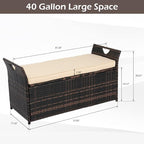VINGLI 40 Gallon Outdoor Rattan Deck Box w/Cushion, Patio Wicker Storage Box for Tools and Supplies, Garden Deck Storage Bin for Balcony, Porch, Pool, Yard, Brown