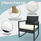 3 Pieces Outdoor Patio Set -Wicker Rattan Chair Conversation Set with Glass Table for Poolside Yard Rocking Chair Set for Bistro Garden Front Porch All Weather Patio Furniture Set