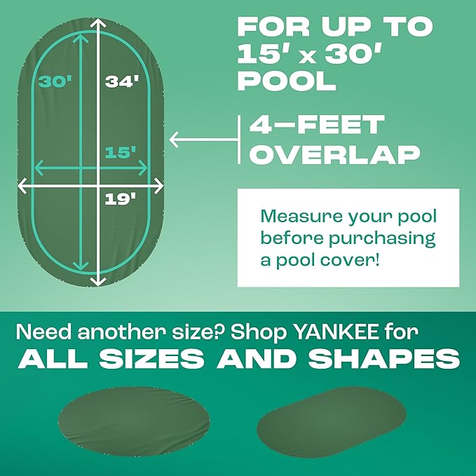 Yankee Emerald Series Pool Covers for Above Ground Pools | Oval 15x30 ft Swimming Pool Cover w/Steel-Core Cable, Winch for Winterization | 9 mil Medium-Thickness for Off-Season, On-Season Protection