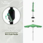 PHI VILLA 10ft Patio Umbrellas with 24 pcs LED Solar Lights, Outdoor Market Table Lighted Umbrella with 8 Steel Ribs, Tilt for UV-Resistant, Lotus Leaf Shape Canopy, Green