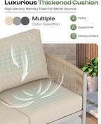 Aluminum Outdoor Sofa Armchair, HDPE Rope Patio Couch with Washable Thick Cushion, All-Weather Outdoor Patio Chairs Set of 2 for Balcony, Yard, Silver Frame, Beige