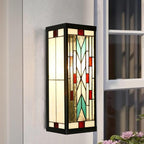 WL0004 Tiffany Style Rectangular Outdoor Wall Lights Stained Glass Corridor Wall Lamp Vintage Outdoor Balcony Aisle Hallway Wall Sconce Lighting,6" Wx 5.5" D x16 H, Bulb Included (Arrow)
