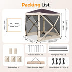 Tecoom 4 Side Pop Up Gazebo Tent, 6x6ft Waterproof Instant Screen with Mosquito Netting, Removable Wind Cloths, Portable Outdoor Canopy for Sun Shelter for Camping, Garden and Picnics