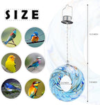 VCUTEKA Bird Feeder Solar Fly Through Bird Feeders for Outside Hanging with Round Shape Glass Container to Attract Wild Birds for Garden Decor, Solar Birdfeeder as Gift for Lovers, Light Blue 8-Inch