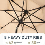 GREEN PARTY 10ft Outdoor Patio Umbrella, Auto-Tilt Market Table Umbrellas with Crank, 8 Sturdy Ribs & 1.5" Pole UV Protection for Garden Deck Backyard Pool