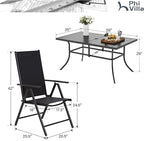 PHI VILLA 7 Piece Patio Dining Set with Outdoor Table and Chairs, Outdoor Dining Table Set for 6 with Adjustable Foldable Patio Chairs & Metal Steel Table for Garden, Black