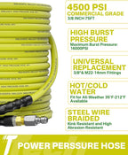 Pressure Washer Hose 75FT 3/8" for Cold and Hot Water 212°F, with Swivel Quick Connect, 4500PSI Kink Resistant Grade Steel Wire Braided, Power Washer Hose With 2pcs M22-14mm Adapter