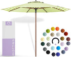 Midtown Umbrellas The Wooden 10 Feet Patio Umbrella With Terylast Pear Stripes (Light Green/White Stripes) Polyester Fabric - Aluminum Frame Market Umbrella For Backyard, Deck, Garden, Pool - Wooden Pole