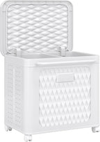 VECELO Deck Box, Outdoor Storage Box with Wheels and Lid, Waterproof Storage Bin for Package Delivery for Patio Furniture, Garden Tools, Pool Supplies, Foldable, White, 19.3" x 13.8" x 19.1"