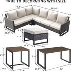 HUMMUH 8 Piece Patio Furniture All Weather 6-Seater Outdoor Sectional Sofa with Patio Swivel Chairs and Outdoor Chairs Ottomans for Porch,Garden,Backyard,Deck(Brown/Beige)