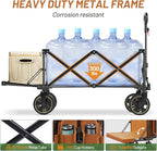 Timber Ridge 49" Extra Long Collapsible Folding Wagon with Tailgate and Brakes, 300lbs Heavy Duty Foldable Wagon with Adjustable Handle, 250L Capacity Portable Cart for Outdoor Camping Sports, Orange