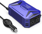 BESTEK Pure Sine Wave Power Inverter - 300W Car Plug in Charger Outlet DC 12V to 110V AC - Cigarette Lighter Adapter with 4.8A Dual USB Fast Charging Ports for Laptop - Aluminum Housing - Blue
