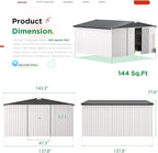 AECOJOY 12' x 12' Outdoor Storage Shed, Large Metal Sheds & Outdoor Storage Clearance Steel Yard Shed with Lockable Doors, Utility and Tool Storage Garden Shed for Backyard, Patio and Outside