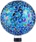 VOREEN 10-Inch Gazing Ball Glass Mosaic Gazing Globe, Handmade Outdoor Reflective Ball Yard Decoration for Homes, Patio, Lawn and Gardens, Gift for Mom Wife Friend, Blue and Amber