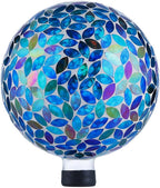 VOREEN 10-Inch Gazing Ball Glass Mosaic Gazing Globe, Handmade Outdoor Reflective Ball Yard Decoration for Homes, Patio, Lawn and Gardens, Gift for Mom Wife Friend, Blue and Amber