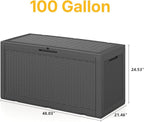 100 Gallon Deck Box Outdoor Waterproof, Rattan Outdoor Storage Box, Patio Storage Boxes for Cushions, Pillow, Garden Tools, Equipment