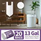 Small Trash Bags with Handles 13 Gallon 20 Count White - Ocean Plastic Upcycling - Plastic Garbage Bags, Can Bin & Waste Basket Liner for Kitchen, Bathroom, Office and Pets