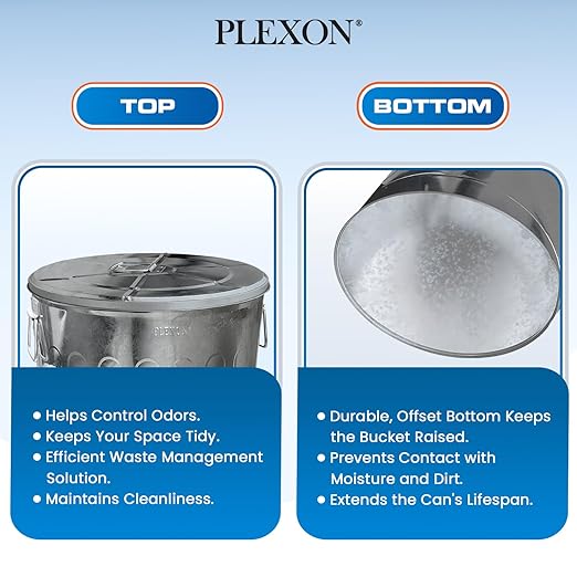 Plexon 20 Gallon Metal Trash Can with Lid Outdoor Galvanized Steel Large Garbage Can