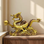 FUNSXBUG 13.6 INCH Chinese Feng Shui Dragon Statue Sculpture Resin Figurines FengShui Decor Home Office Desktop Tabletop Ornaments Decoration Good Lucky Gifts Gold
