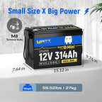 WattCycle 12V 314Ah (300Ah Equivalent) Mini LiFePO4 Lithium Battery - Bluetooth 5.0, 200A BMS, 4.01kWh Energy, Aluminum Cooling Fins & Braided Copper Wires for RV, Marine, Solar Home Storage (3 Packs)