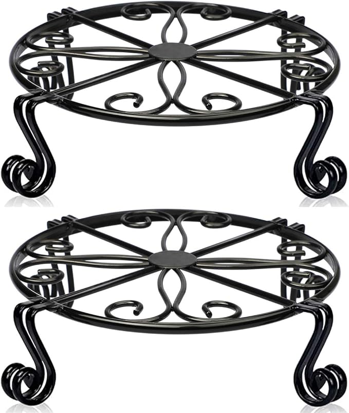 2 Pack Black Plant Stand for Flower Pot Heavy Duty Potted Holder Indoor Outdoor Metal Rustproof Iron Garden Container Round Supports Rack for Planter Bronze, Pumpkin Stand Outdoor…