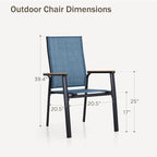 PHI VILLA Outdoor Stackable Chairs, Patio Chairs Set of 2, Light Weight Aluminum Frame with Textilene Fabric & Wood Armrest, High Back Deck Chairs for Poolside Lawn Garden, Blue