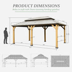 Domi 12' X 20' Wood Gazebo, Cedar Frame Hardtop Gazebo with Galvanized Steel Double Roof, Netting & Curtains, Patio Pergola Pavilion for Patio, Backyard, Deck, Lawns