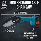 Timber Wolf Tools Mini Rechargeable Chainsaw with Carry Case | 4" Chain | ABS Body | Includes Two 1,500mAh Batteries & Charger | Lightweight and Portable | Tools and Accessories Included