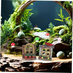 DOITOOL Resin Sculpture, 2 PCS Fairy Garden Door Accessories Miniature Window for Tree, Green with Pink Flower, Indoor/Outdoor Use, Gnome Themed Gift