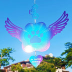 DJUAN Pet Memorial Wind Spinners, Cat Memorial Gifts,Stainless Steel Angel Wings Pet Paw Print,Dogs and Cats Remembrance, Pet Sympathy,Pet Loss Bereavement Gifts